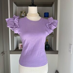 Anthropologie Purple Ruffle Sleeve Top | Size XS